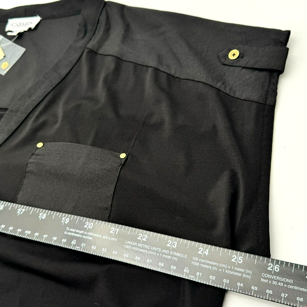 CARMEN MARC VALVO NWT XL Black Short Sleeve Tunic Top Gold Buttons Chest Pockets - Picture 7 of 7